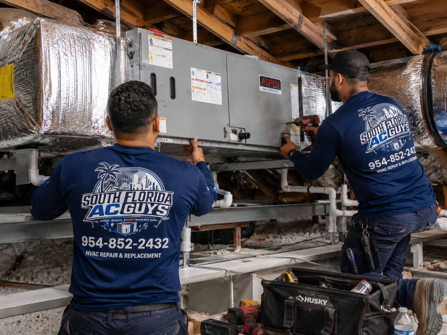 South Florida AC Guys technicians installing a new air handler system
